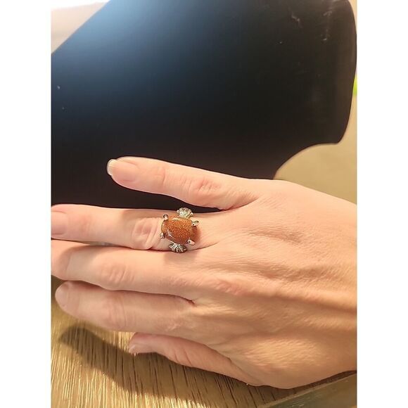Sterling Silver sparkle orange Ring Glitter Size 5 - Picture 5 of 5